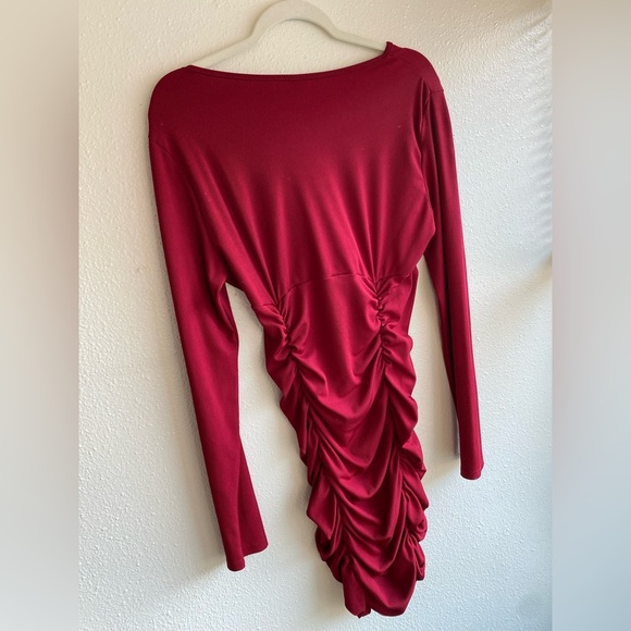 SHEIN SXY Red Long Sleeve Ruched Dress - Picture 4 of 5